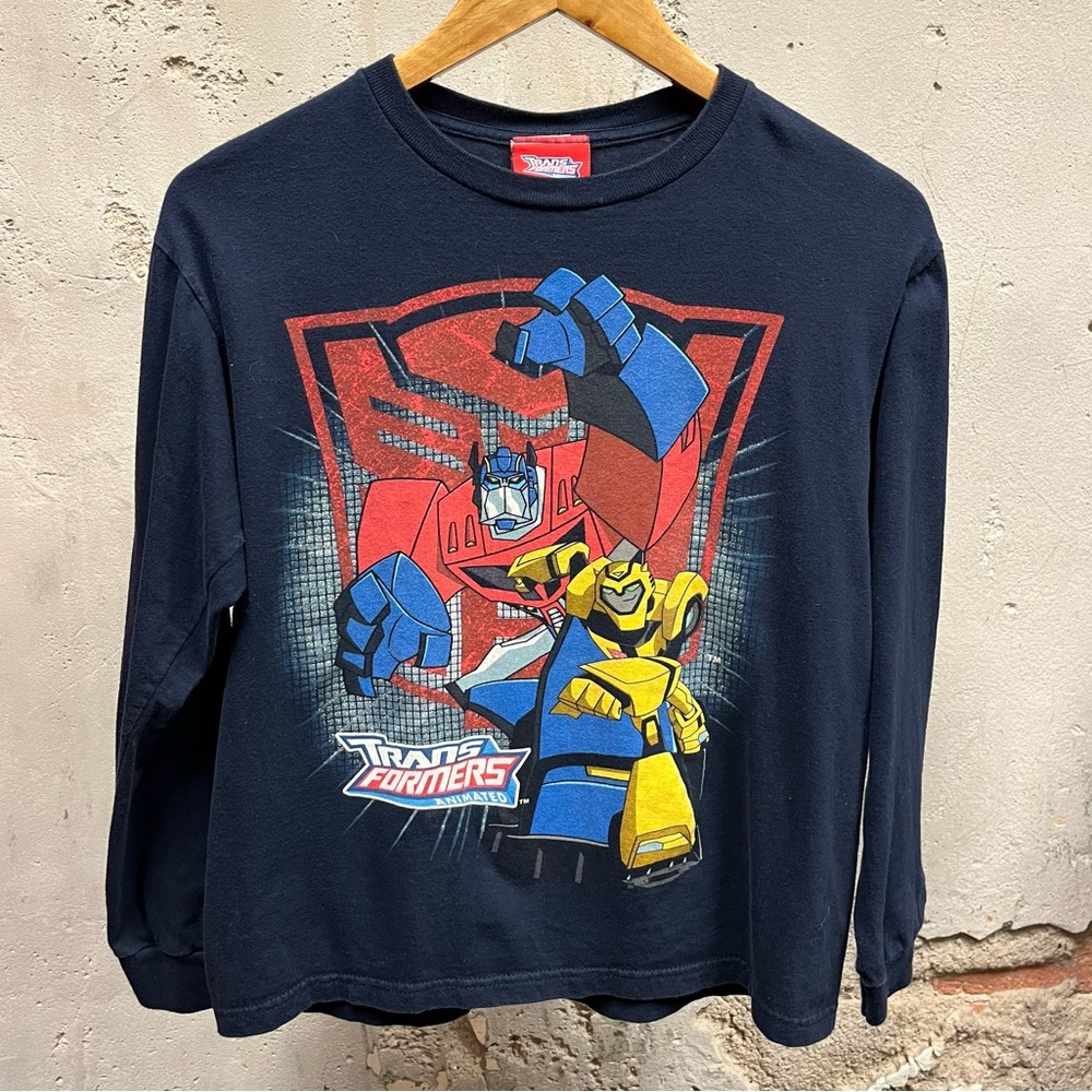 Y2K 2008 Transformers Long Sleeve Animated Hasbro T-Shirt Youth Large YL 19x22